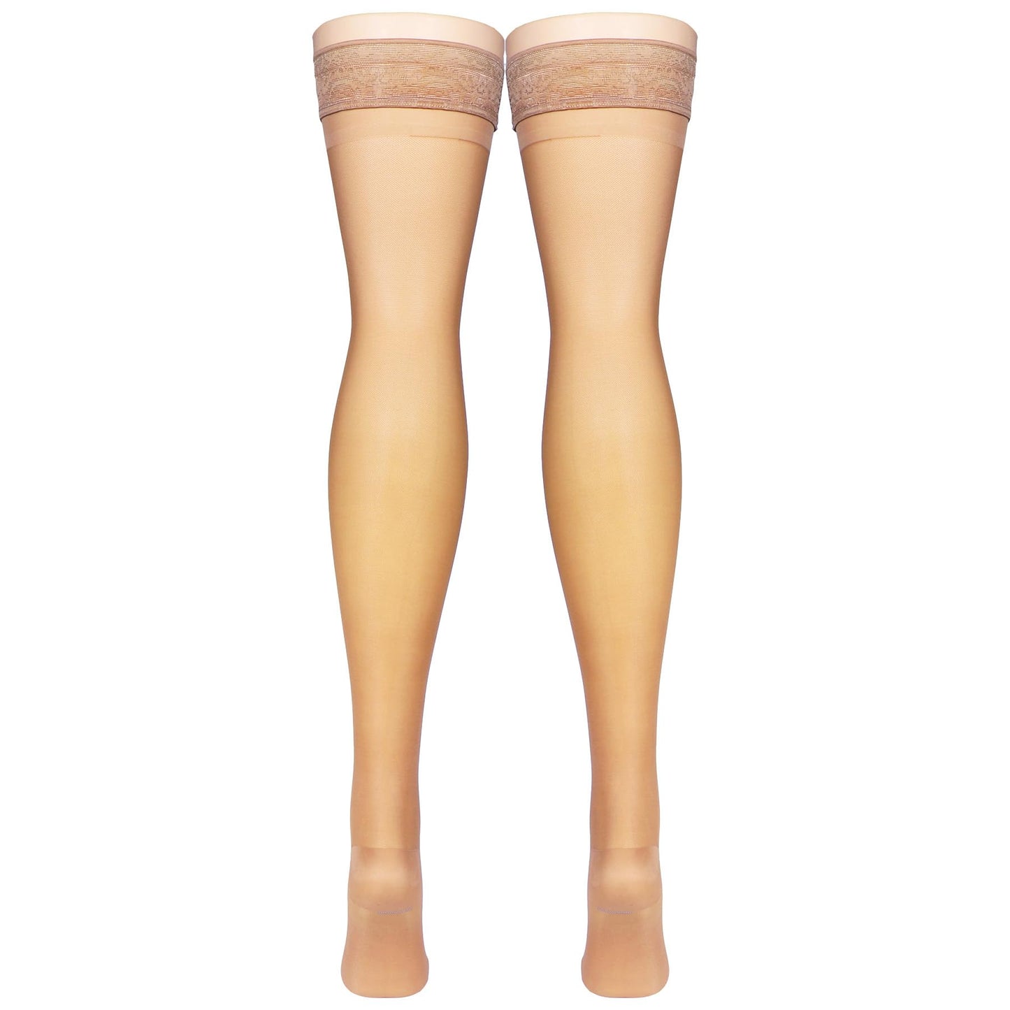 NuVein Sheer Compression Stockings for Women, 15-20 mmHg Support, Medium Denier, Thigh High, Closed Toe, Beige, X-Large