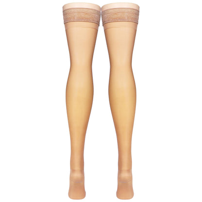 NuVein Sheer Compression Stockings for Women, 15-20 mmHg Support, Medium Denier, Thigh High, Closed Toe, Beige, X-Large