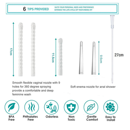 600ml Feminine Wash Enema Pump Bottle Kit 6Pcs Enema Nozzle Tips for Coffee Colon Cleansing Men Women, Anal Vaginal Douche Flush Spray Intimate Shower Irrigator Cleanser Enema Bucket Kit Hand Press