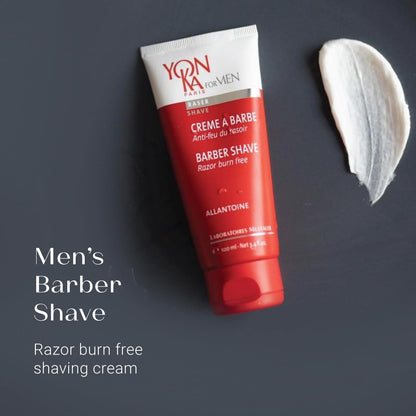 Yon-ka Men's Barber Shave Cream | Razor Burn Free Shaving Cream | Patchouli & Peppermint | Soothes Sensitive Skin | Allantoin & Vitamin B5 | for Thick Beards & Smooth Shaves | 3.4 fl oz