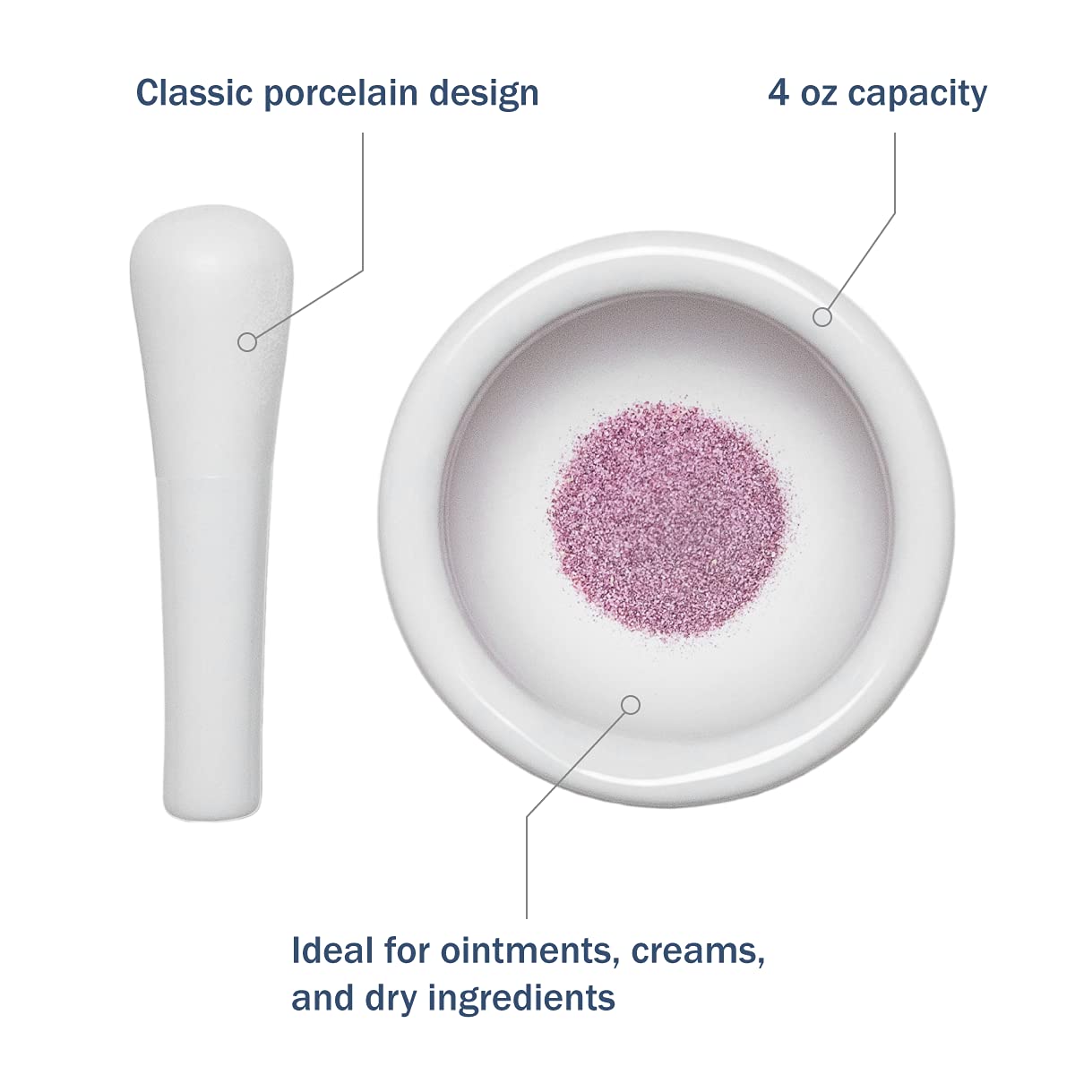 Apothecary Products Mortar and Pestle Bowl | Mixer and Grinder for Medicine | Porcelain | 4 Oz
