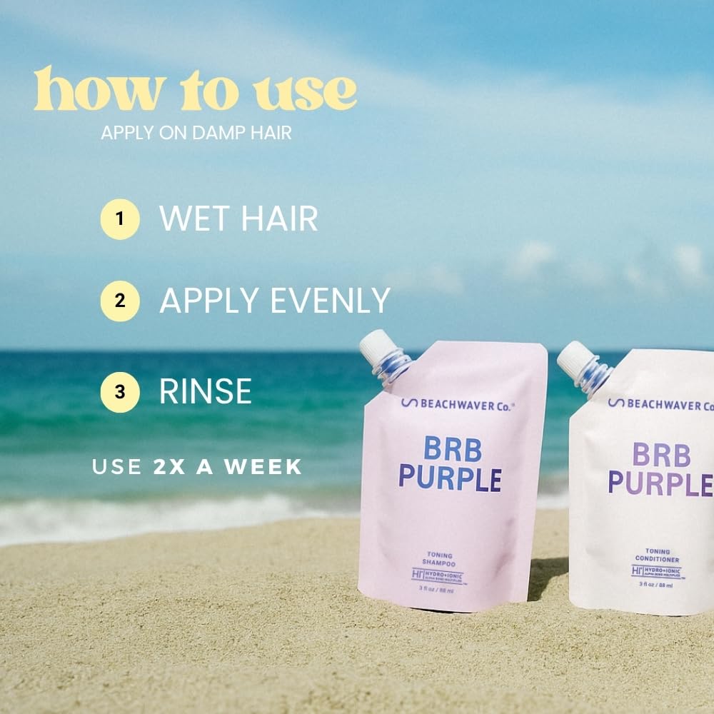 The Beachwaver Co. BRB Blonde Purple Conditioner - Travel Size (3 Oz) | Anti-Brass Toning Conditioner w/HiX Vegan Bond Multipliers | Moisturizing Sulfate-Free Formula for Blonde & Grey Hair