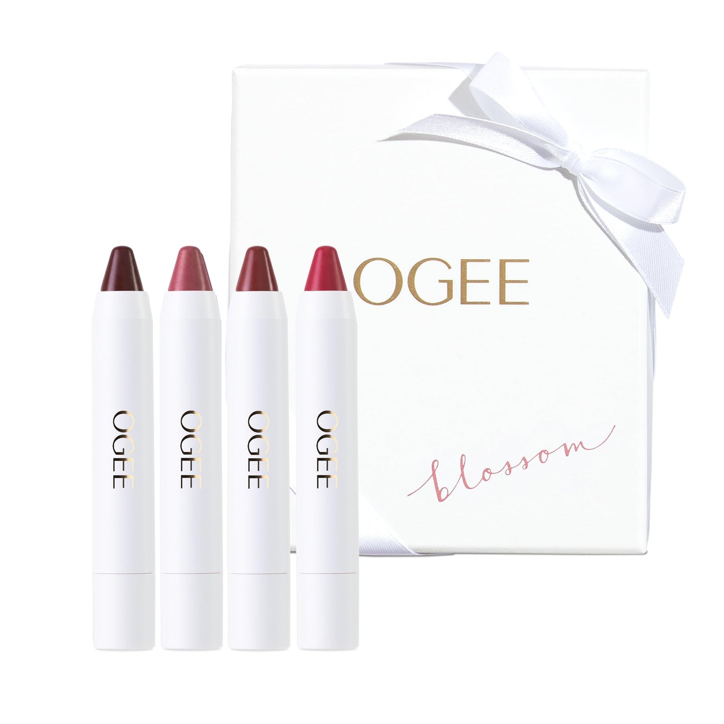 Ogee Tinted Sculpted Lip Oil - Blossom 4 Piece Gift Set - Made with 100% Organic Coconut Oil, Jojoba Oil, and Vitamin E - Best as Lip Balm, Lip Color or Lip Treatment