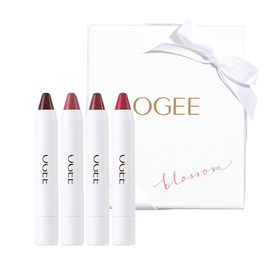 Ogee Tinted Sculpted Lip Oil - Blossom 4 Piece Gift Set - Made with 100% Organic Coconut Oil, Jojoba Oil, and Vitamin E - Best as Lip Balm, Lip Color or Lip Treatment