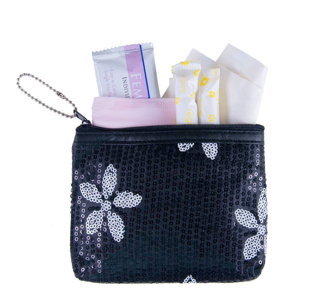 Period Starter Kit - Fashionable and Organic Menstrual Period Survival Kit - When Aunt Flo Makes a Surprise Visit! (Your First Choice to-Go!) (Black)
