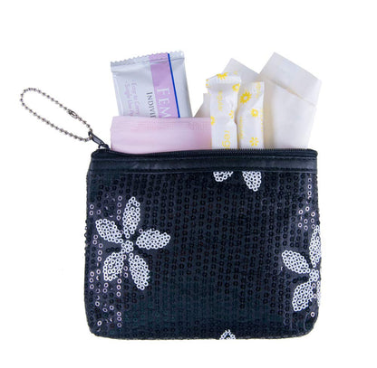 Period Starter Kit - Fashionable and Organic Menstrual Period Survival Kit - When Aunt Flo Makes a Surprise Visit! (Your First Choice to-Go!) (Black)