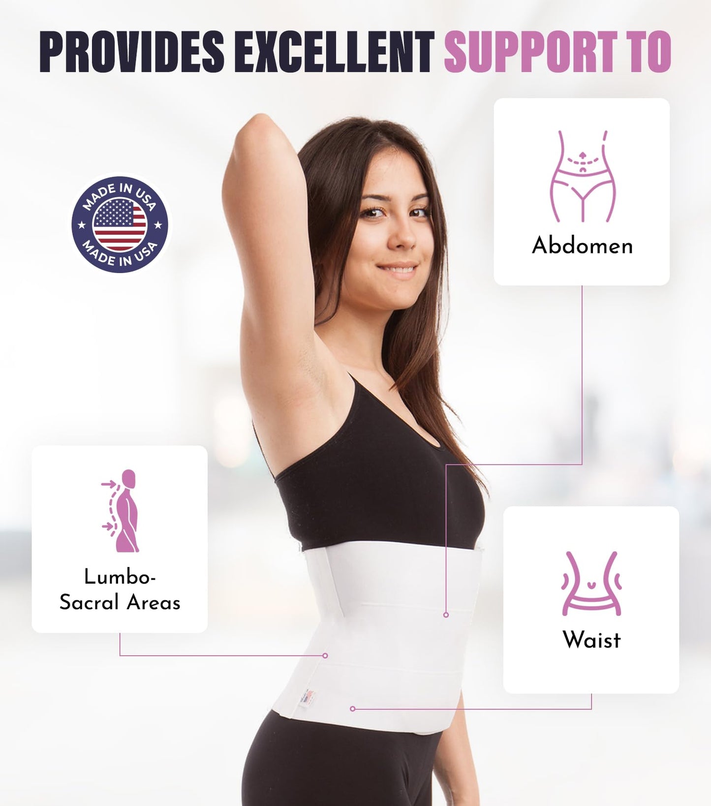 ITA-MED 9” Abdominal Binder for Men & Women - Helps Recover Post-Surgery, Postpartum & Hernia, Made in USA (M)