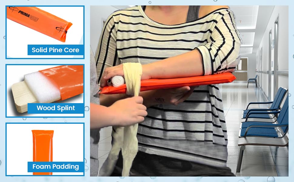 Primacare IS-5116 3-Pack, Padded Wood Splint with Vinyl Casing for Fractured Limbs, Full Arms, Legs, Universal Waterproof Medical Splints for First Aid and Emergency Support, 16", Orange
