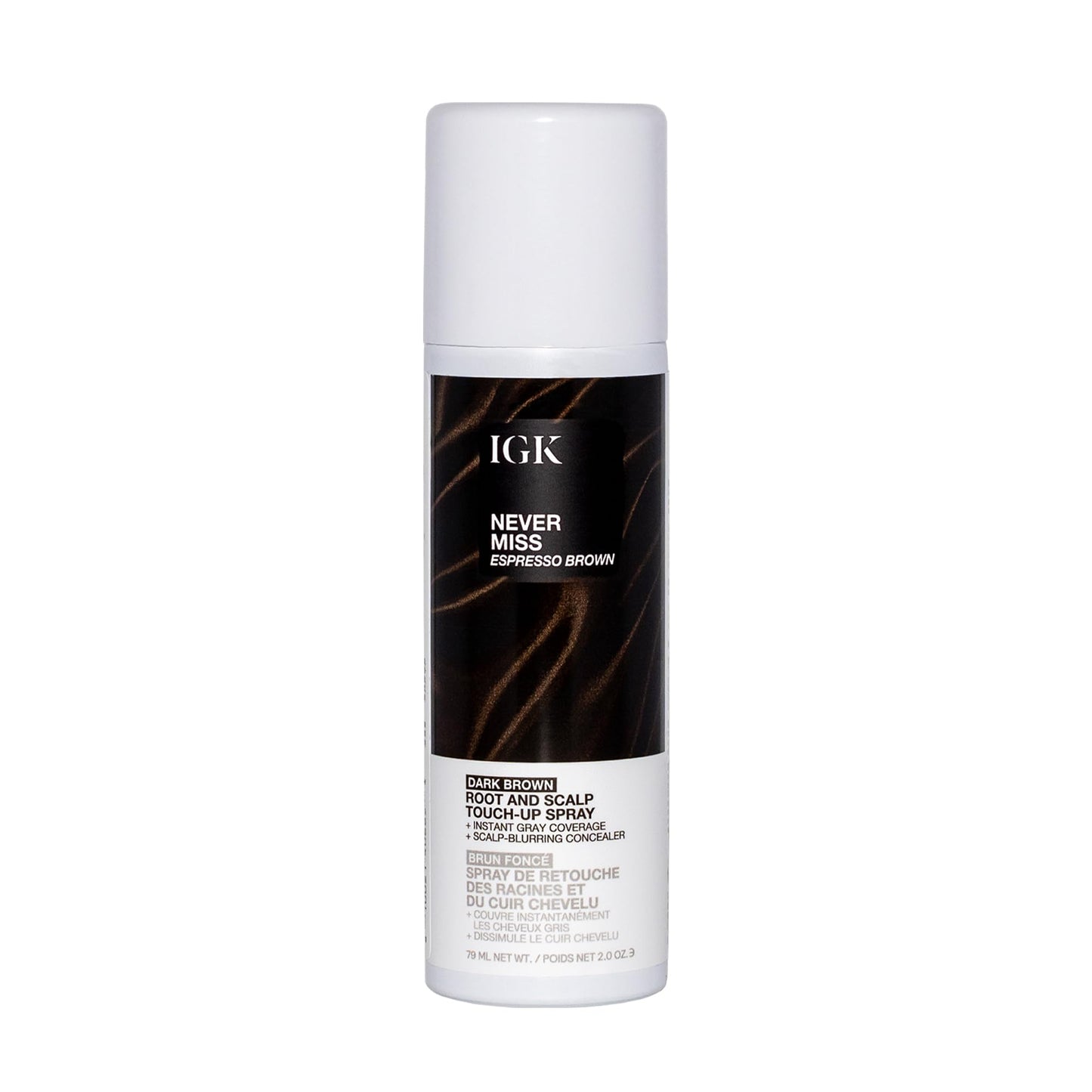 IGK Never Miss Root and Scalp Touch-Up Spray for Gray Coverage – Dark Brown Hair Color, Sweat-Resistant, Waterproof, Natural-Looking Root Concealer, 2.0 oz