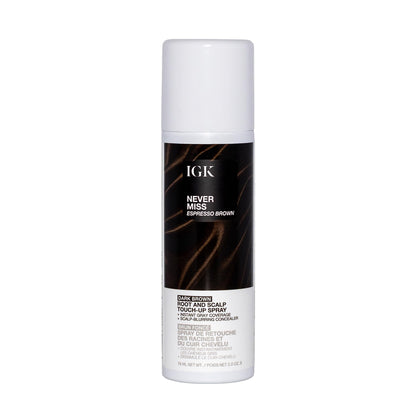 IGK Never Miss Root and Scalp Touch-Up Spray for Gray Coverage – Dark Brown Hair Color, Sweat-Resistant, Waterproof, Natural-Looking Root Concealer, 2.0 oz