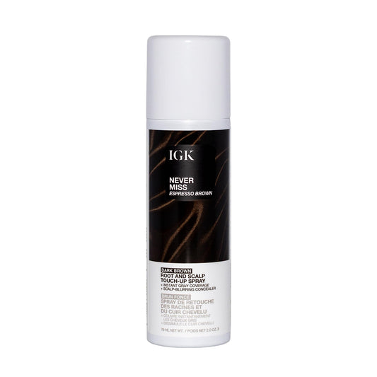 IGK Never Miss Root and Scalp Touch-Up Spray for Gray Coverage – Dark Brown Hair Color, Sweat-Resistant, Waterproof, Natural-Looking Root Concealer, 2.0 oz