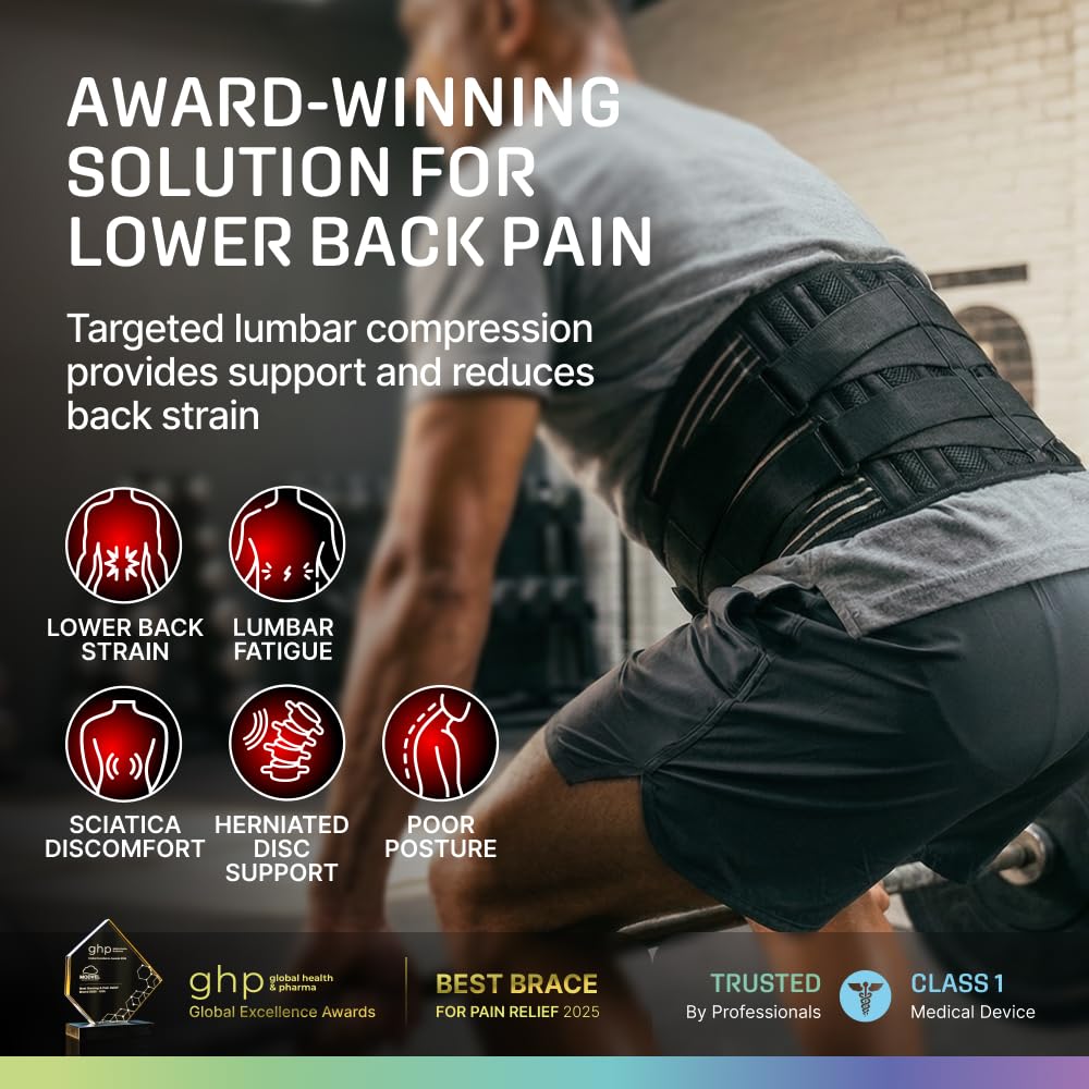 Modvel Back Brace for Lower Back Pain Women and Men – Lumbar Support Belt for Sciatica, Herniated Disc, Muscle Strain – Adjustable Breathable Work Brace with 6 Stays – Support for Posture – Size S
