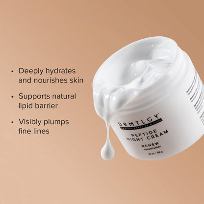 DRMTLGY Peptide Night Cream Face Moisturizer. Fragrance Free and Oil Free Hydrating Facial Moisturizer for All Skin Types. 2.1 oz