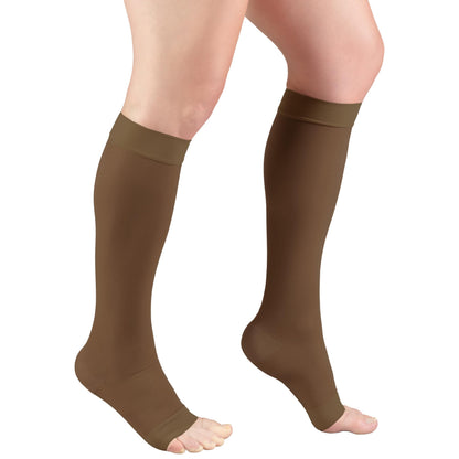 Truform Sheer Compression Stockings, 15-20 mmHg, Women's Knee High Length, Open Toe, 20 Denier, Espresso, X-Large
