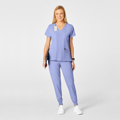 WonderWink W123 Women's Flex Back Stylized V-Neck Scrub Top, Ceil Blue, 2X