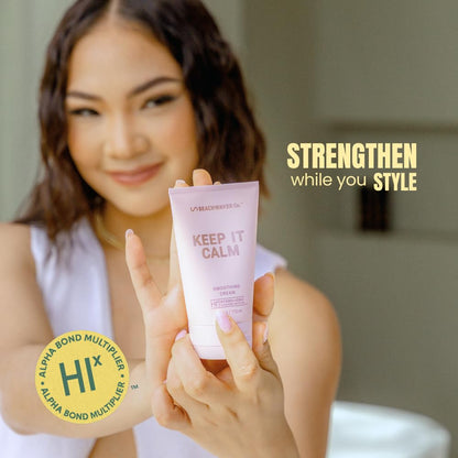 The Beachwaver Co. Keep It Calm Smoothing Cream - Full Size (3.8 Oz) | Styling Cream for Smooth, Sleek Hair | Anti-Frizz Flyaway Tamer w/HiX Vegan Bond Multipliers | Polynesian Pink Sugar