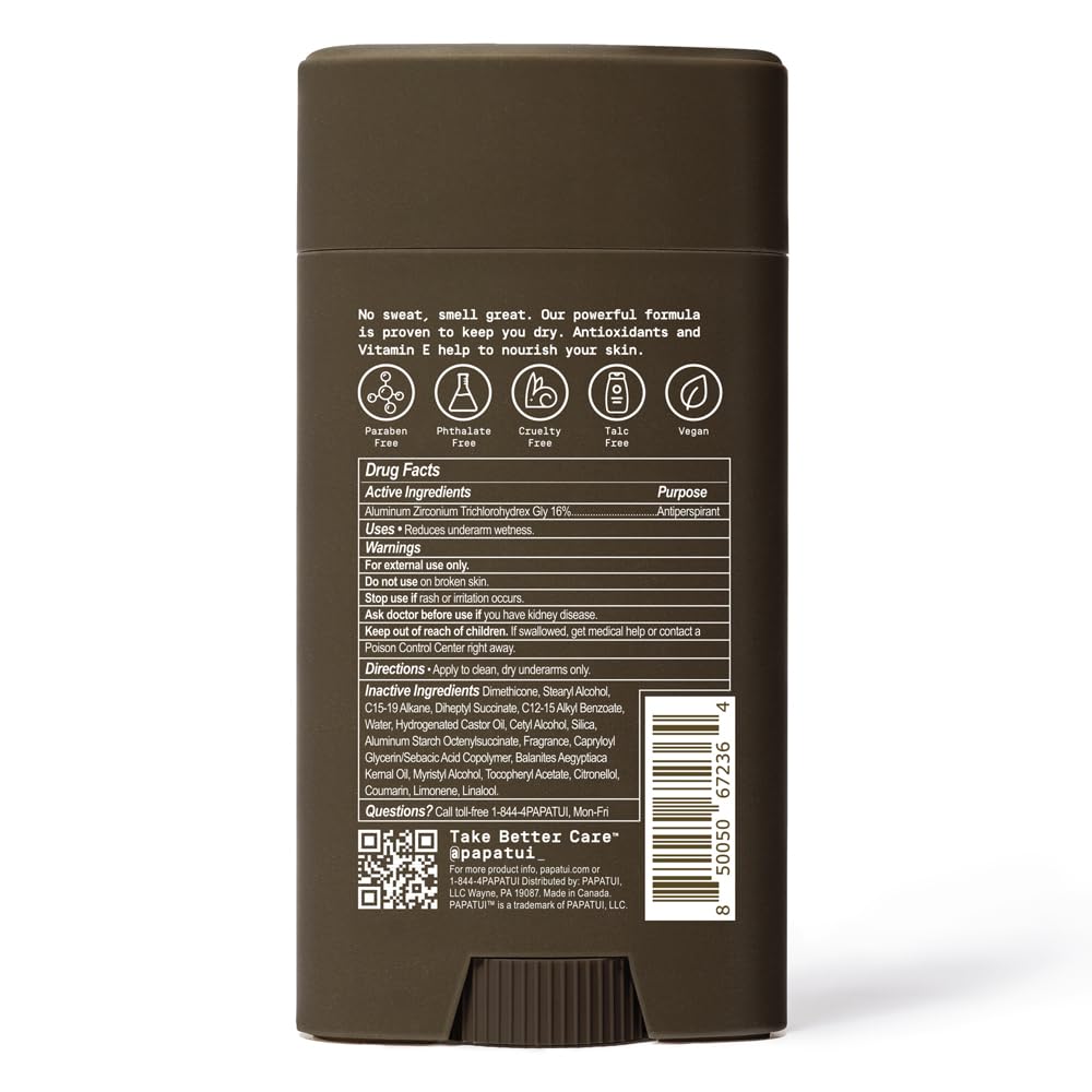 PAPATUI by Dwayne Johnson Triple Action Antiperspirant for Men | Sweat Control, Odor Neutralizer & Skin Nourishing | Sandalwood Suede | 2.6 oz