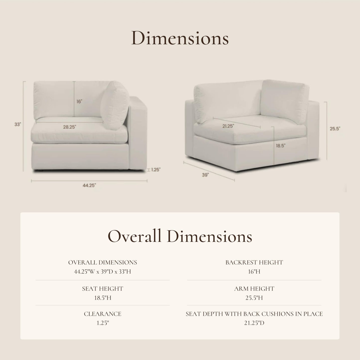 Poly & BARK Vari Modular Right Facing Corner Seat with Arm Cushion in Cotton White Performance Fabric with Water Repellent Washable Covers Plush Comfort for Custom Sectional Sofa Layouts