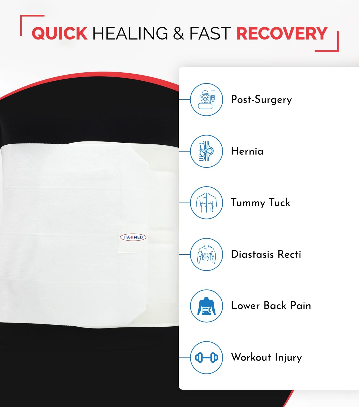 ITA-MED Unisex 12” Abdominal Binder – Helps Recover Post-Surgery, Postpartum & Hernia, Made in USA, White (XL)
