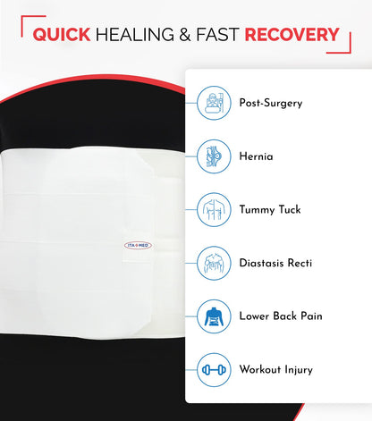 ITA-MED Unisex 12” Abdominal Binder – Helps Recover Post-Surgery, Postpartum & Hernia, Made in USA, White (XL)