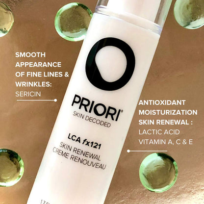 PRIORI Skincare Skin Renewal Cream with Lactic Acid Retexturizing Face Moisturizer for Dark Spots, Fine Lines & Wrinkles, Acne Scars Vitamin C, E, Fragrance Free Women & Men Skincare 1.7 fl oz