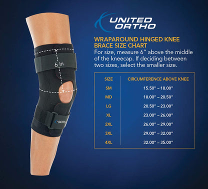 United Ortho USA35009 Wraparound Hinged Knee Brace, XXL, Black