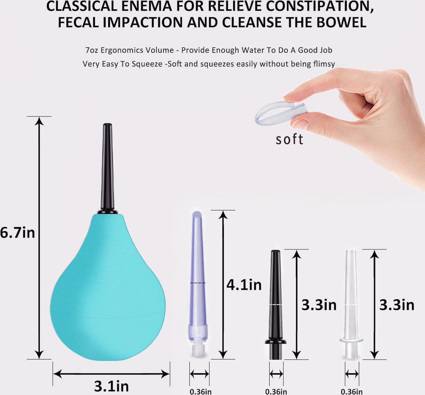 Anal Douche for Men 224ML- Enema Bulb 8 oz Reusable Douche Enema Kit with 3 Replaceable Nozzle ，Analdouche Enema Bulb for Personal Hygiene(Green)
