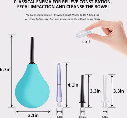 Anal Douche for Men 224ML- Enema Bulb 8 oz Reusable Douche Enema Kit with 3 Replaceable Nozzle ，Analdouche Enema Bulb for Personal Hygiene(Green)