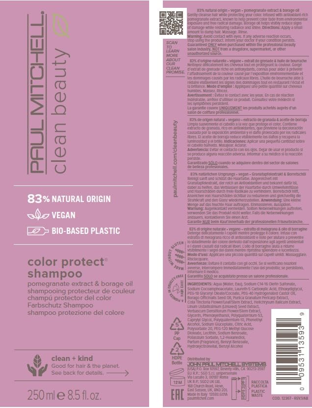 Paul Mitchell Clean Beauty Color Protect Shampoo, Gently Cleanses, Protects Hair Color, For Color-Treated Hair