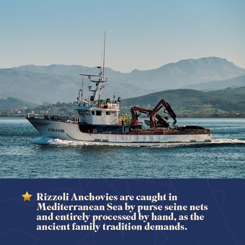 MANGIAR BENE RIZZOLI | Anchovy Fillets in Olive | Hand Made | MSC-Certified Sustainable Seafood, High Protein, Gluten Free | 1.62 Ounce (46 Gr.) (Pack of 1)