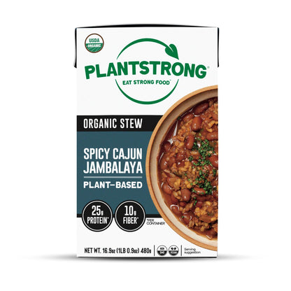 PLANTSTRONG Chili & Stew – USDA Organic, Non-GMO, Plant-Based, Vegan, Gluten-Free, Oil-Free, Lightly Salted, Ready to Heat & Serve (16.9 oz, Spicy Cajun Jambalaya Stew)