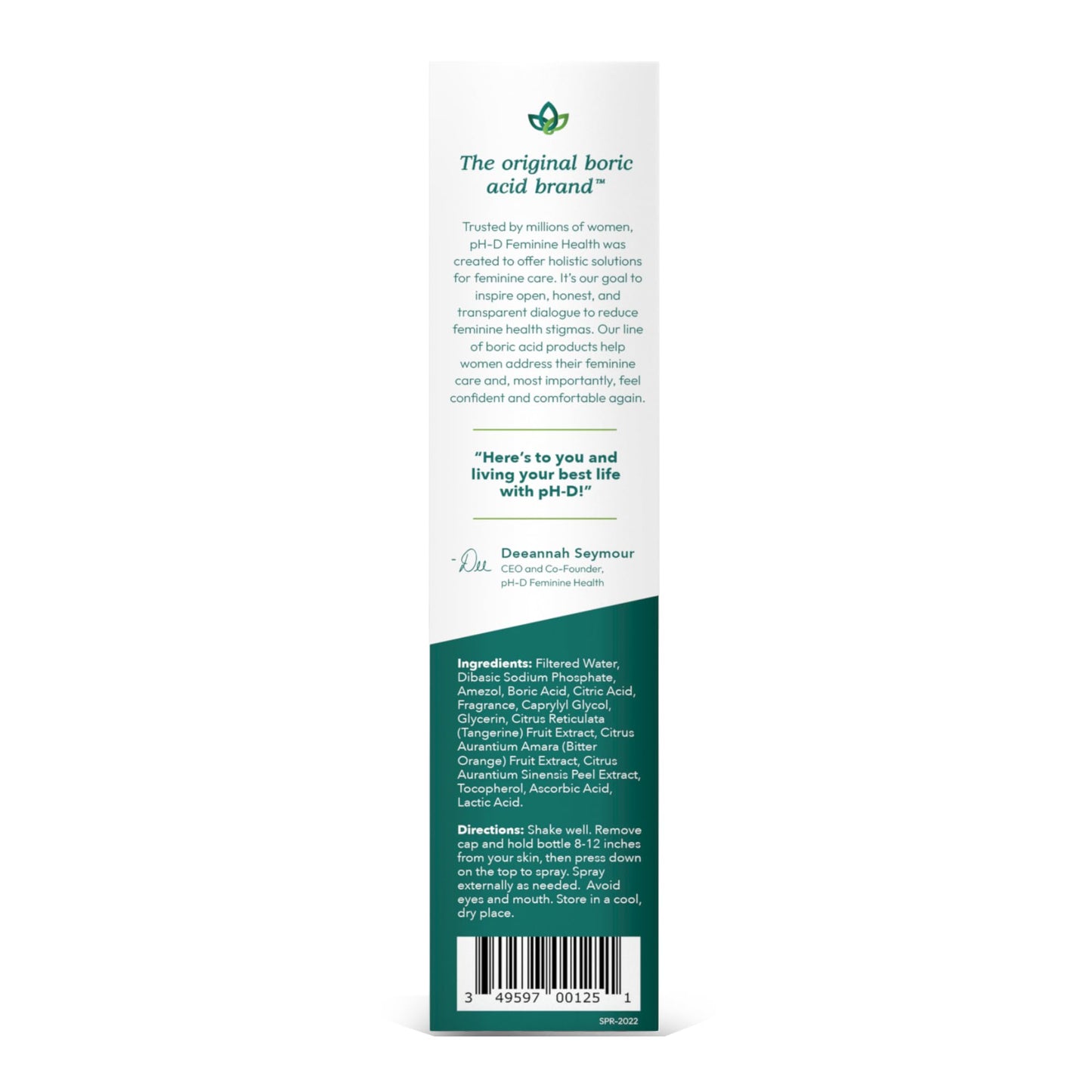 pH-D Feminine Health Support - Boric Acid Body Fresh Spray - Vegan, Paraben-Free, Plant Based - Rose Vanilla Scented - 3oz