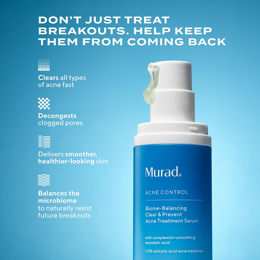 Murad Biome-Balancing Acne Treatment – Salicylic, Mandelic, and Glutamic Acid Serum for Clearing and Preventing Breakouts, Decongesting Pores, and Balancing Skin Microbiome – 1.0 Fl Oz