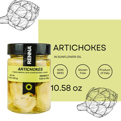 Renna, Artichoke Hearts in oil (10.58 oz), Italian, Whole Artichoke Hearts, A Taste of the Mediterranean Excellence, Renna Delicacies