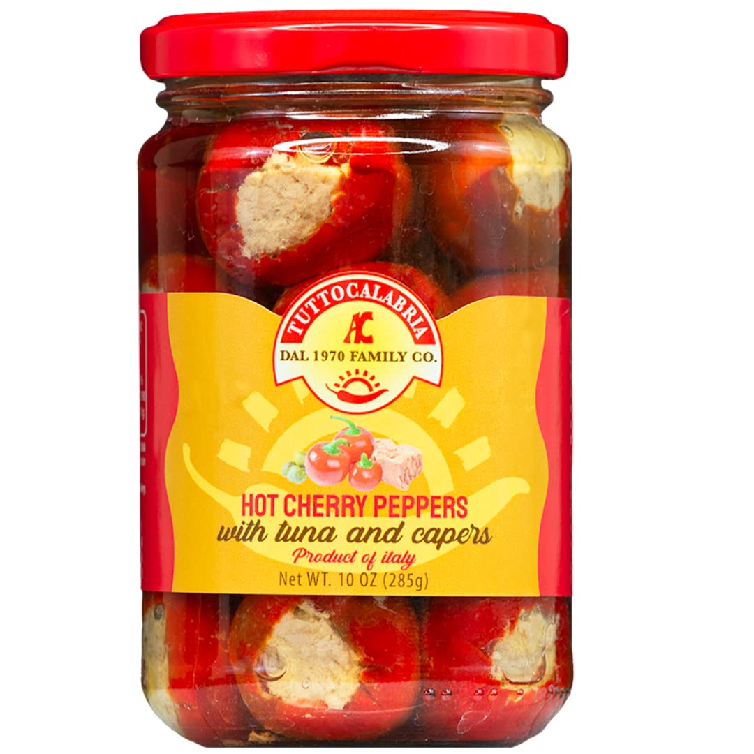 TUTTOCALABRIA, PepperO Cherry Peppers Stuffed with Italian Tuna, Great for Antipasti Appetizers, 280g