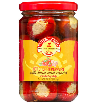TUTTOCALABRIA, PepperO Cherry Peppers Stuffed with Italian Tuna, Great for Antipasti Appetizers, 280g