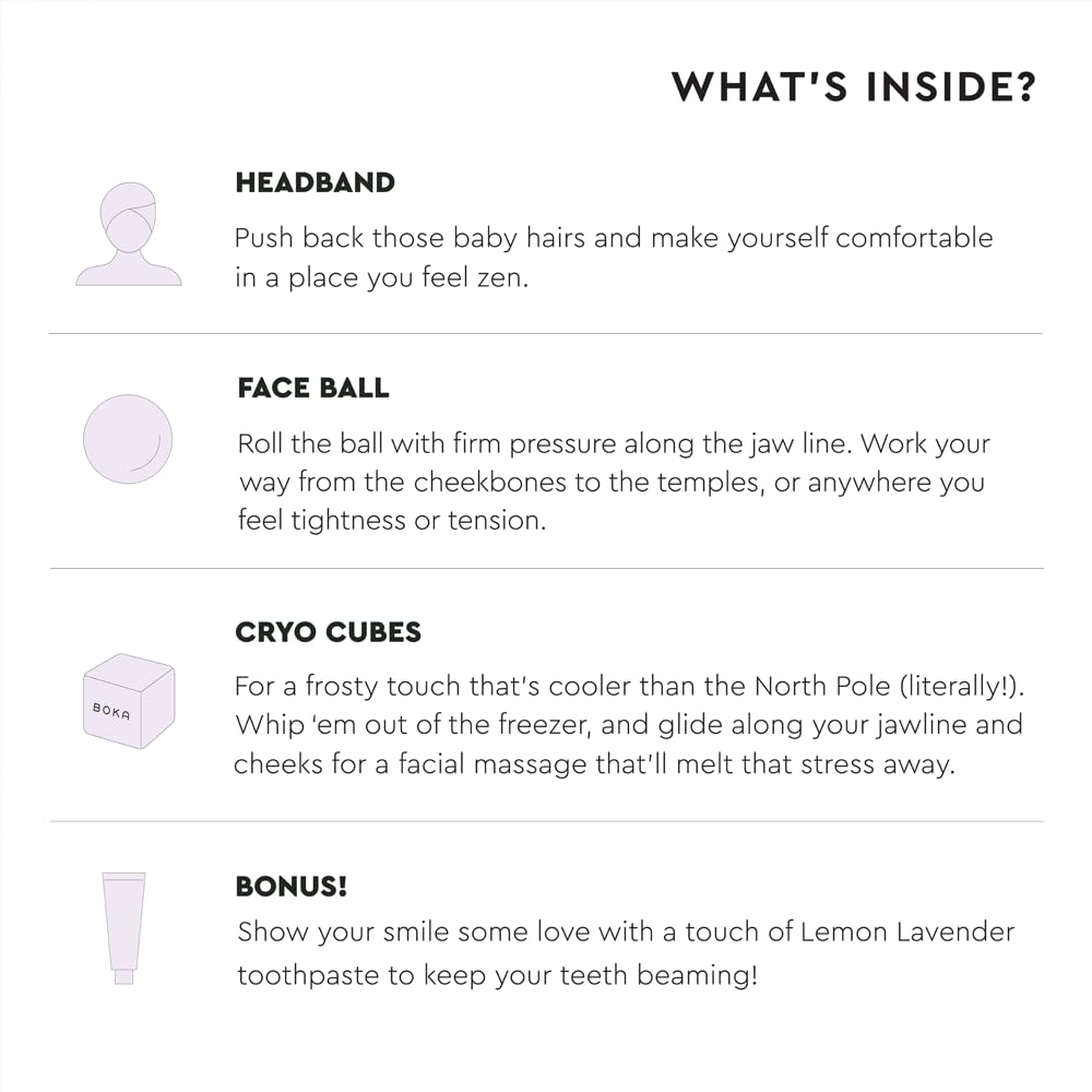 Boka JawSpa Facial Tension Kit w/Face Ball, 2 Cryo Cubes, Headband, Travel Bag, & Lemon Lavender Travel Size Nano-Hydroxyapatite (n-Ha) Toothpaste