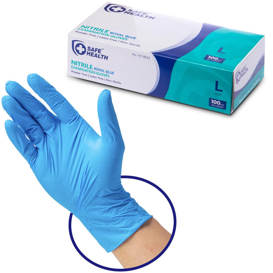 Safe Health Blue Nitrile Exam Gloves,100-Count S M L XL,3.5 Mil Free of Powder-Latex,Disposable-Textured,Clinic-Office-Daily,Medical,First-Aid,Clinics,Cooking,Cleaning,Puncture-Resistant,FIY1063G