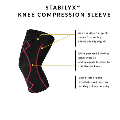 CW-X Women's Stabilyx Knee Support Compression Sleeve, Black, Small