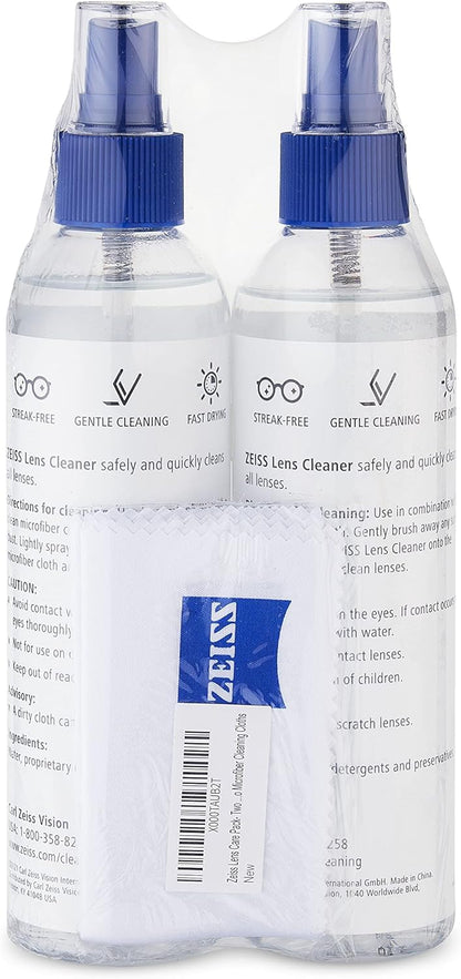 ZEISS Lens Care Pack – 2x 8oz Streak-Free Lens Spray and Microfiber Cloths for Eyeglasses and Optics