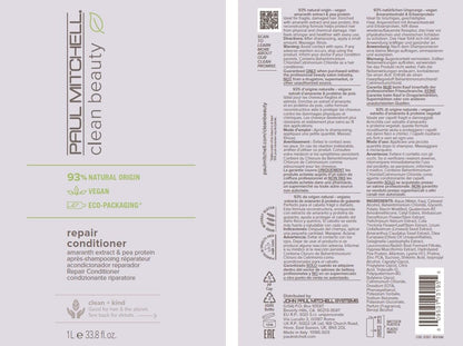 Paul Mitchell Clean Beauty Repair Conditioner, Strengthens, Balances Moisture, For Damaged, Brittle Hair