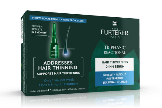 Rene Furterer Triphasic Reactional Concentrated Serum - Thinning Hair caused by stress, postpartum, seasonal change - Drug-Free - Breastfeeding Safe - Dermatologist tested - 12 ct., 3-Month Supply