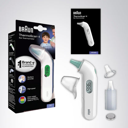 Braun ThermoScan 4 Digital Ear Thermometer for Kids and Adults, Professional Accuracy, Color Coded and Audio Fever Guidance for Babies, Toddlers