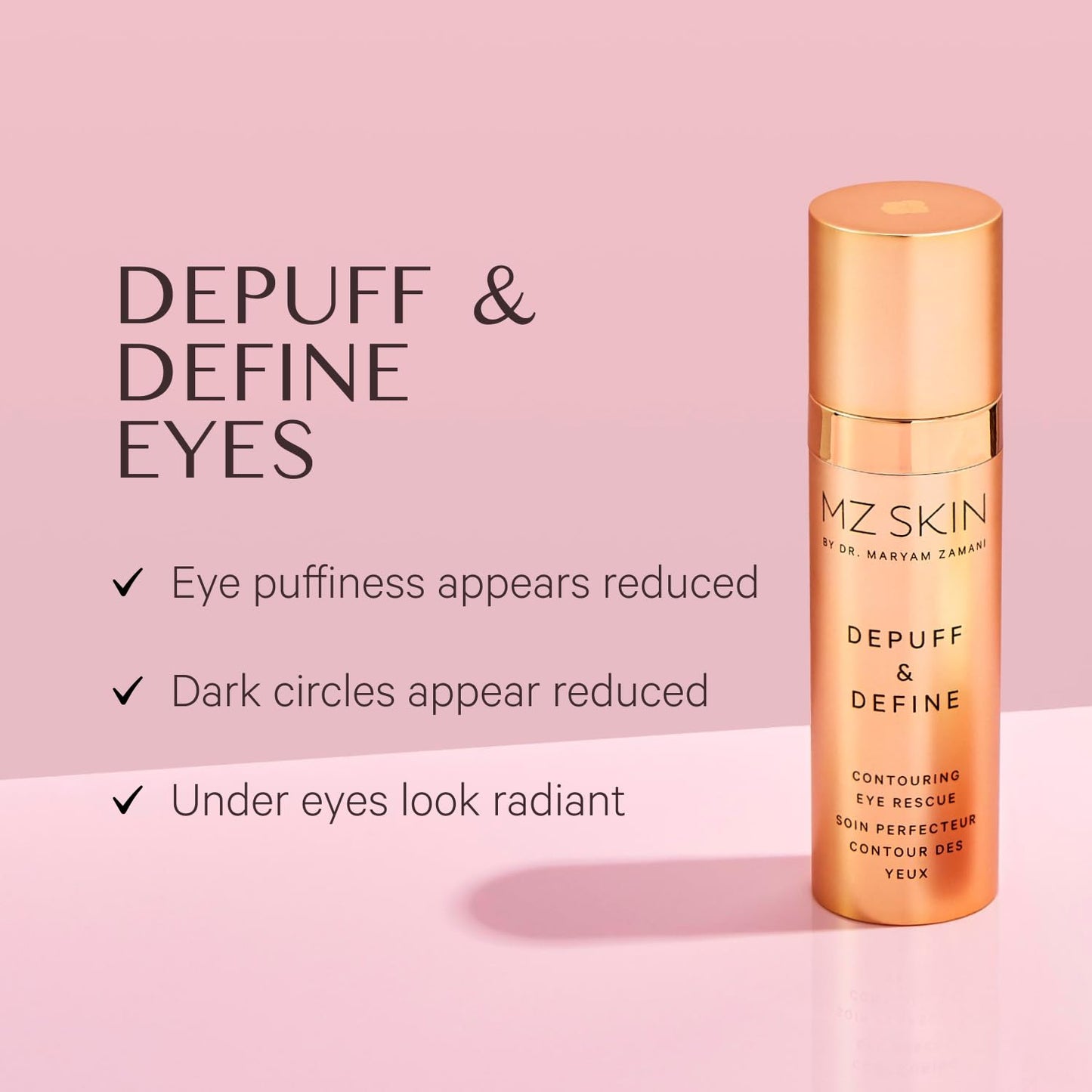 MZ SKIN Depuff and Define Contouring Eye Rescue 0.5 fl oz - High-Potency Caffeine Peptide Complex for Dark Circles, Puffiness, Fine Lines & Wrinkles With Hyaluronic Acid For Hydration