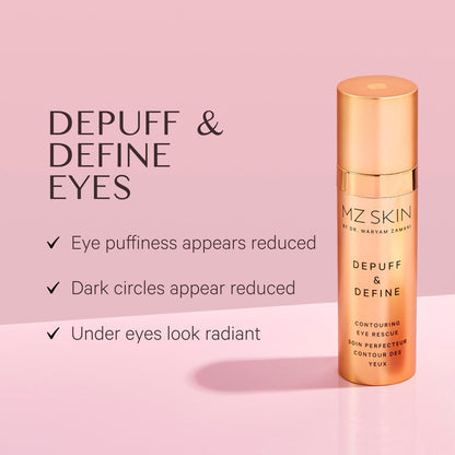 MZ SKIN Depuff and Define Contouring Eye Rescue 0.5 fl oz - High-Potency Caffeine Peptide Complex for Dark Circles, Puffiness, Fine Lines & Wrinkles With Hyaluronic Acid For Hydration