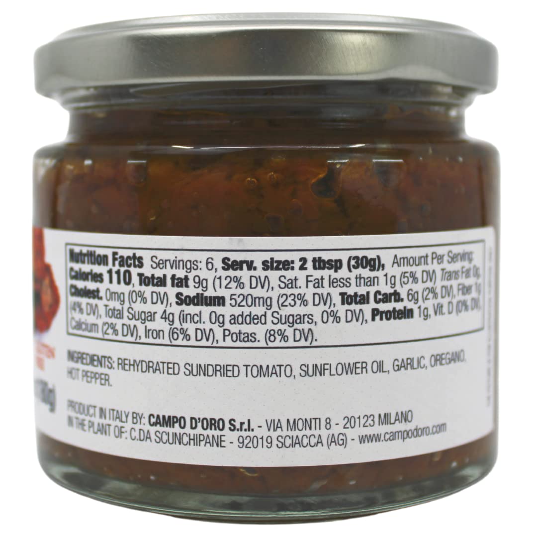 CAMPO D'ORO - Sun-Dried Tomatoes in extra virgin olive oil, (6.35 oz -180 g), Non-GMO, Product of Italy