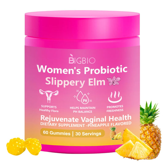 Feminine Probiotics Gummies, Slippery Elm for Women, Vaginal Health Supplement for pH Balance, Odor Control, Yeast Balance, Flora Immune Support, Suagr-Free, Veagn, Pineapple Flavor, 60 Count