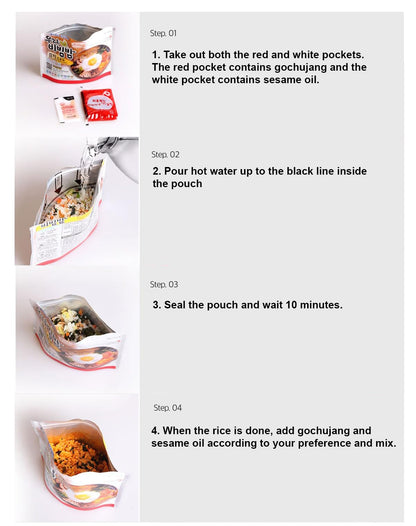 Minecook Kimchi Bibimbap Meals Ready to Eat 1 Pack of Bibimbap Korean Mixed Rice Bowl100g (3.53oz) 335 Kcal (Kimchi)