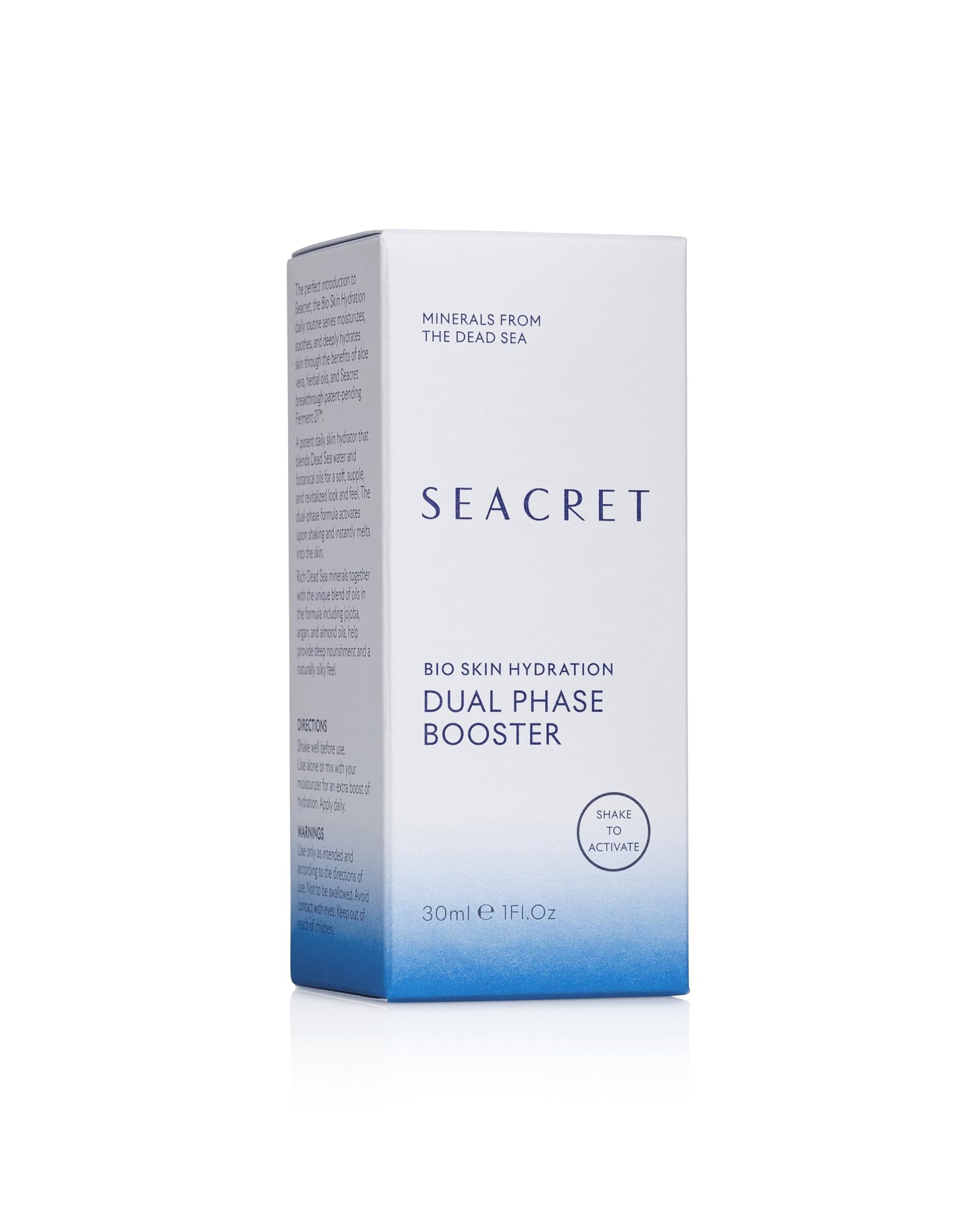 SEACRET Minerals Bio Skin Hydration Dual Phase Booster Facial Serum, Dead Sea Minerals, Jojoba, Argan, and Almond oils Deeply Hydrate, Daily Use, 1 Fl Oz / 30 ml