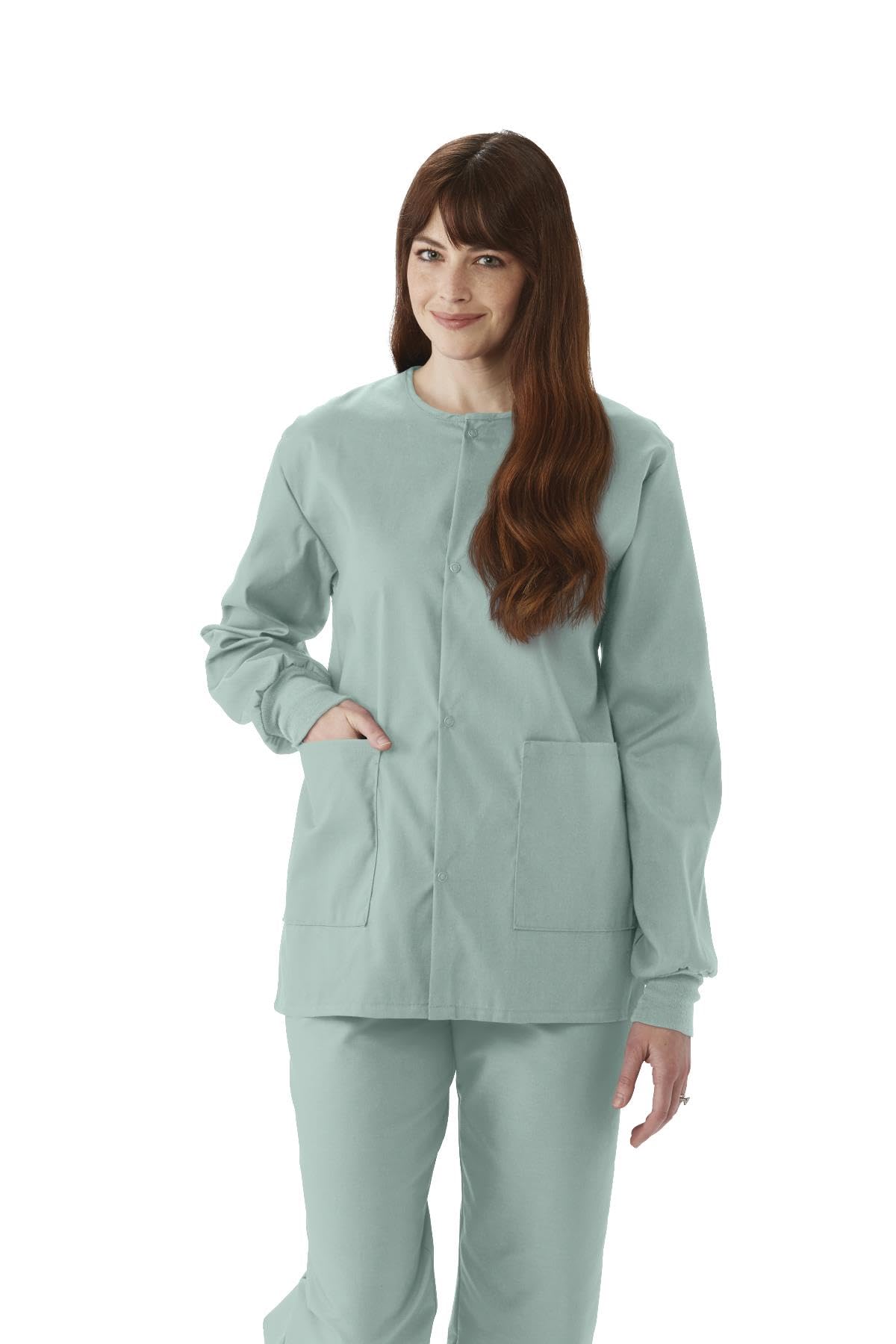 ComfortEase Unisex Crew-Neck Warm-Up Jacket with Knit Cuffs, Seaspray, Size 2XL,1,Each,8832JSSXXL